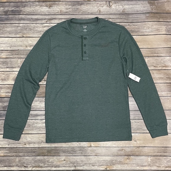 Gap Factory Heather Viridian Green Mens Henley NWT Small Midweight 3 Button - Picture 2 of 9